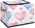 Valentine¡¯s Day Storage Bins with Zipper Lid Love Heart Balloons Fabric Lidded Storage Baskets Cubes with Handles Decorative Foldable Shelf Closet Organizer Container