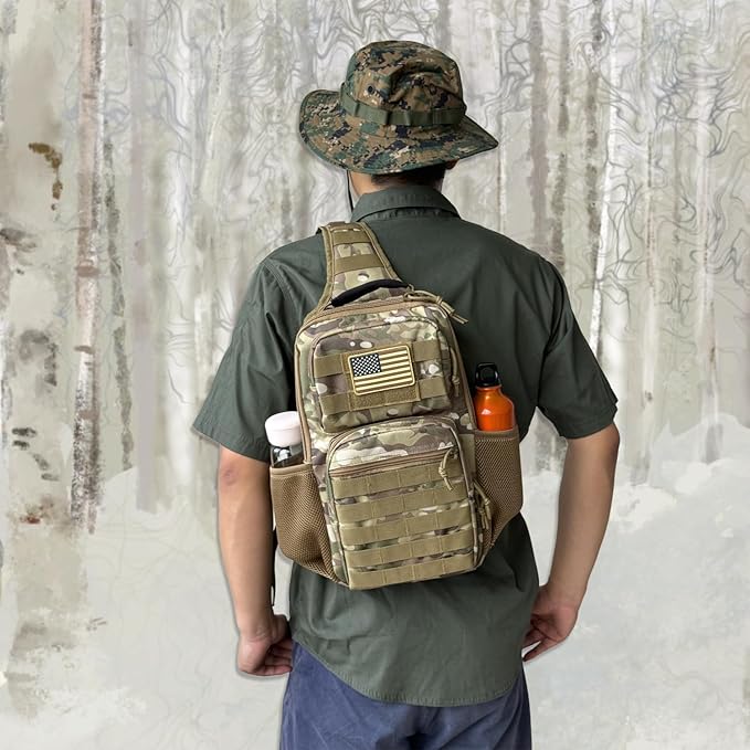 Tactical Shoulder Sling Bag Small Chest Pack 13L Backpack for Men Outdoor Sports CP Camo