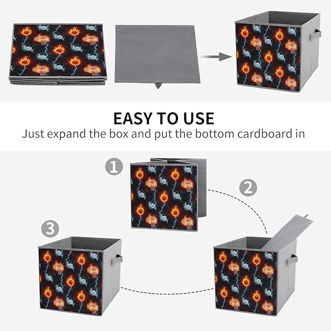 Convenient Closet Organizer Bins Cool Water Fire Basketball Foldable Storage Cubes for Clothes Shoes Neat Storage Solution