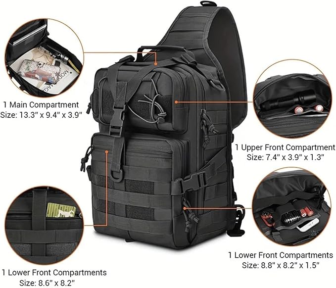Tactical Sling Backpack Versatile Chest Bag Waterproof EDC Rucksack Bag for Outdoor Hiking Camping(Black)