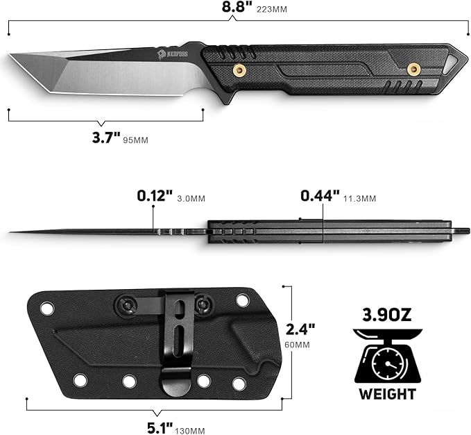 NedFoss EDC Fixed Blade Knife with Sheath 3.7 AUS-8 Steel Tanto Blade Tactical Knife with G10 Handle Camping Fixed Blade Small EDC Knives for Hunting Survival