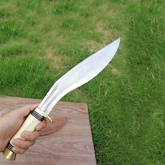 17 Carbon Steel Kukri Knife with Bone Handle Leather Sheath Included Best For Hunting Skinning and Camping Knife