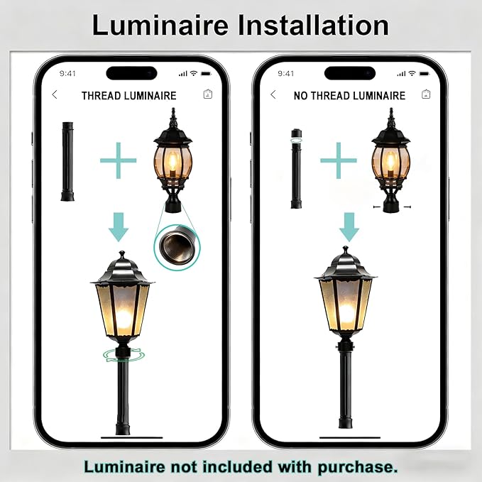 76 Black Cast Aluminum Lamp Post | with Crossbars &amp 2.36 Fitter Cap | Fits Threaded &amp Non-Threaded Lights | for Porch Yard Garden Driveway