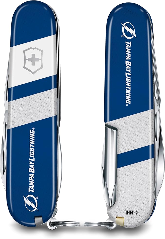 Victorinox Tinker Swiss Army Knife – Compact 12 Function Swiss Made Pocket Knife with Large Blade Small Blade and Bottle Opener – Tampa Bay Lightning