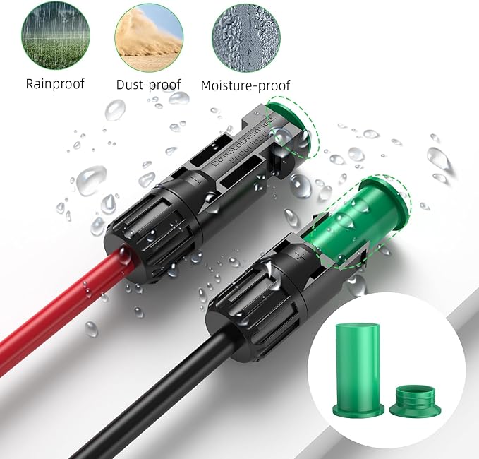 10AWG(6mm²) 100FT Solar Panel Extension Wire with Four Pairs Waterproof Male &amp Female Connectors with Solar Connector Caps Solar Extension Cable for RV Home Boat Car