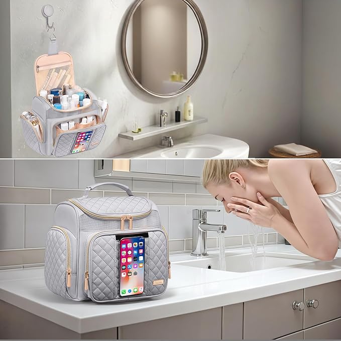 Large Toiletry Bag for Women MenBathroom BagWater Resistant Shower BagMakeup BagPortable Shower Caddy for College DormHanging Travel Toiletry Bag with Transparent Waterproof Phone Pocket