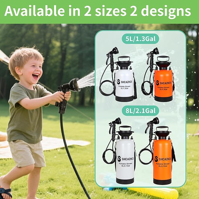 1.3 Gallon/5L Portable Outdoor Shower 10 Spray Modes No Power Needed Insulated Sleeve Keeps Water Warm Multi-Use Sprayer for Camping Beach &amp Surfing Fishing Hiking Road Trips Orange