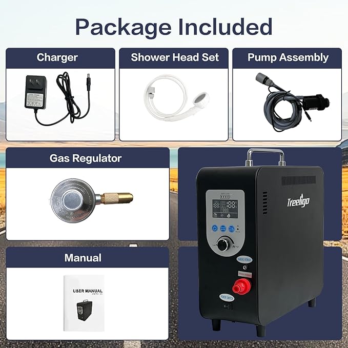 Treeligo 40900BTU Portable Propane Water Heater for CampingInstant Hot Water Heaters with Minimalist Style &amp 4500mAh Battery for Outdoor Showering and Cleaning on RV Trips Hiking Fishing