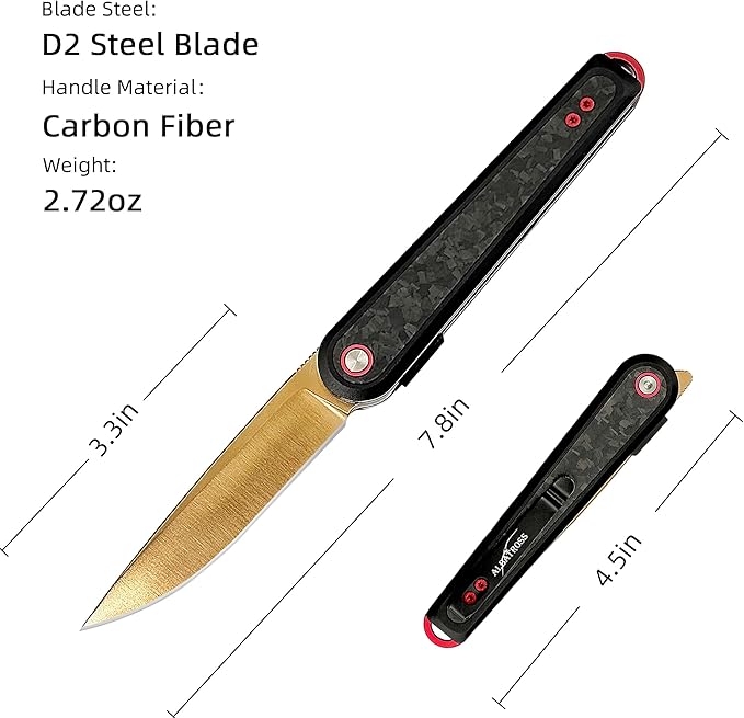 ALBATROSS Collector's Gift for Father's Day Mother's Day Gold Blade Folding Knife 3.3 D2 Steel Black Aluminum &amp Carbon Fiber Reversible Clip CNC Crafted Premium Gift Box