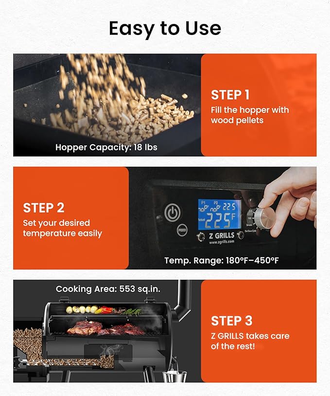 Z GRILLS ZPG-550B2 Wood Pellet Grill &amp Smoker with PID 3.0 Controller 553 sq in Cooking Area Meat Probe Hopper Cleanout 8 in 1 BBQ Grill Outdoor Auto Temperature Control Black