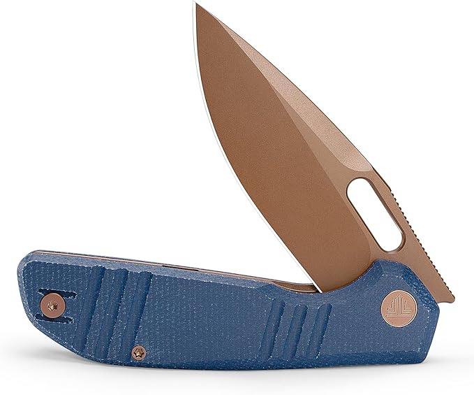 TRIVISA Gecko Folding Pocket Knife 3.4 14C28N Steel Blade Micarta Handle EDC Knife with Pocket Clip for Men Women Camping Hiking (Blue)