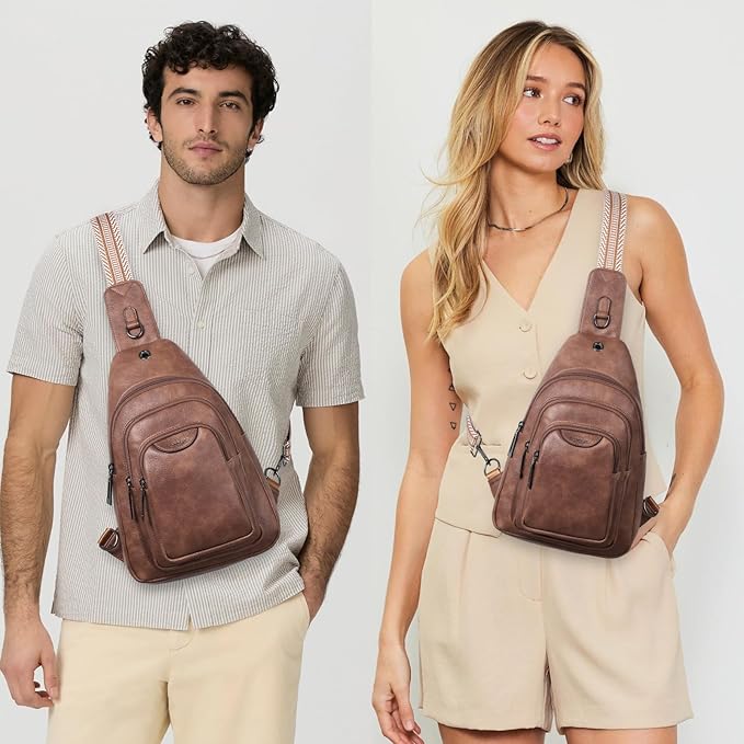 Leresas 10L Crossbody Sling Bag for Women Men Anti Theft Cross Body Fanny Pack Belt Bag Purse Gifts for Women Faux Leather Brown