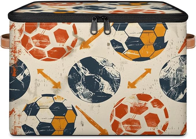 Storage Bins with Lids Soccers Print Storage Basket Clothes Organizer with Handles Closet Storage Containers for Clothing Bedding Blanket