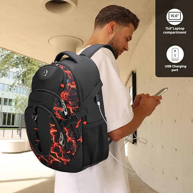 Swissdigital Laptop Backpack with USB Charging Port Travel Backpack Fits 15.6 inches Computer 31L Backpack for Men Flame Red | SD803-97