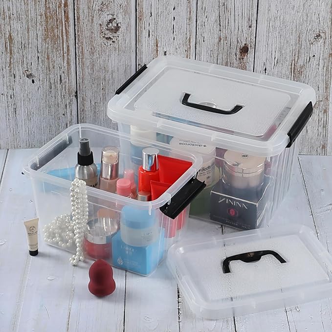 12 Quart &amp 6 Quart Clear Plastic Storage Bins Latching Storage Box Bin with Handle 2 Packs F