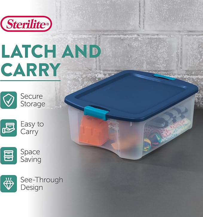 Sterilite 6-Pack Latch and Carry Clear Plastic Storage Bins with Latching Lids and Full-Grip Handles 12 Gallon