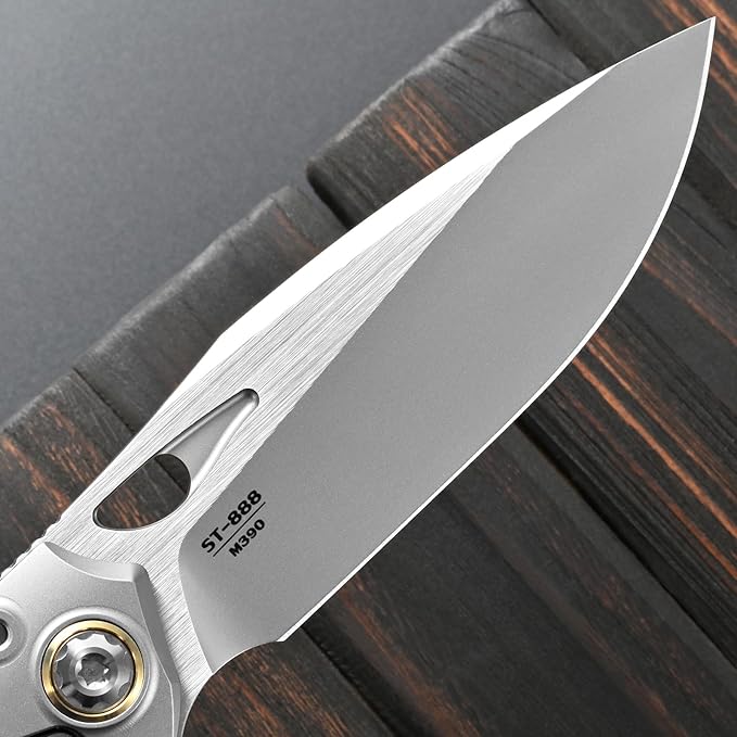 Sitivien ST888 Folding Knife M390 Steel Blade Titanium and Timascus Inlaid Handle Knife with Safety Lock Frame Lock for Outdoor Camping Hiking Survival