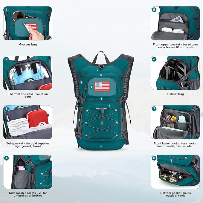 Maelstrom Hydration Hiking Backpack with 2L/3L Water Bladder High Flow Bite Valve Water Backpack Men Women Lightweight Insulation for Hiking Cycling Running Climbing Camping
