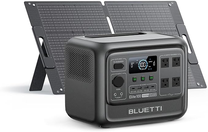 BLUETTI Elite 100 V2 Solar Generator with 100W Solar Panel (Ships Separately) 1024Wh Portable Power Station w/ 4 1800W AC Outlets 35% Smaller Ideal for Camping Emergencies Backup Power