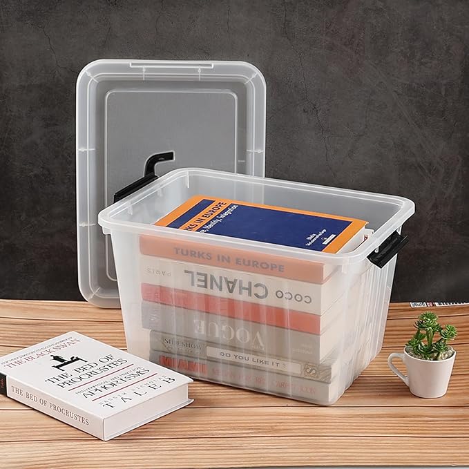 22 L Clear Storage Bin with Handle Plastic Latching Storage Box Bins 4-Pack