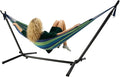 Hammock with Heavy-Duty Steel Stand for OutsideHammocks 450 Lb CapacityPortable Hammock2 People Standing HammocksSuitable for BeachBackyard Gardens Patio Bedroom100 * 40 * 38 Inch (Blue)
