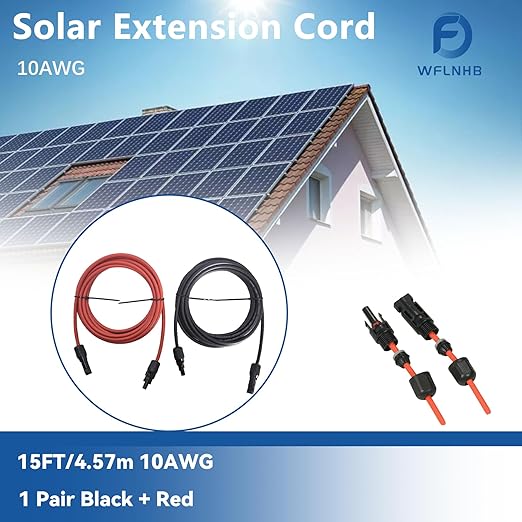 WFLNHB 15FT 10AWG Black + Red 10 Gauge Solar Panel Extension Cable Wire with Female and Male Connector Solar Connector