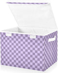 Purple Grey Checkerboard Storage Baskets Lidded Bin Foldable Storage Boxes Cubes Lids with 2 Handles for Organizing Closet Home Office