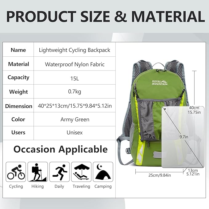 Bike Backpack With Rain-Cover Mountain Biking Backpacks Lightweight Packable Daypack Waterproof For Travel Small Backpack For Bicycle RidingHikingCamping (Army Green)