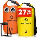 Earth Pak Waterproof Dry Bag - Roll Top Waterproof Backpack Sack Keeps Gear Dry for Kayaking &amp Fishing with Phone Case (Orange 10L &amp Black 10L)