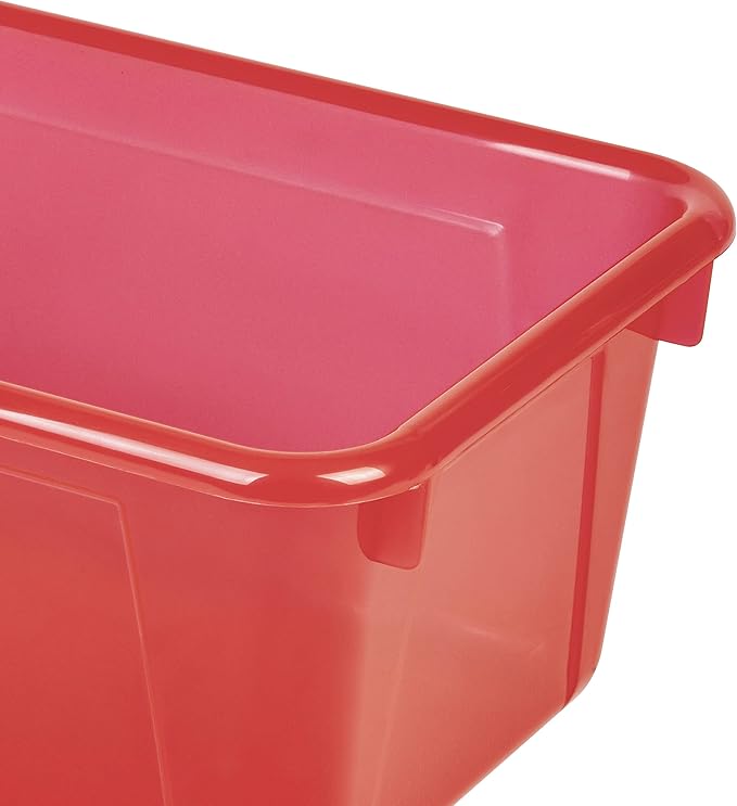 Storex Small Cubby Bins – Plastic Storage Containers for Classroom with Non-Snap Lid 12.2 x 7.8 x 5.1 inches Tint Red 5-Pack (62481A05C)