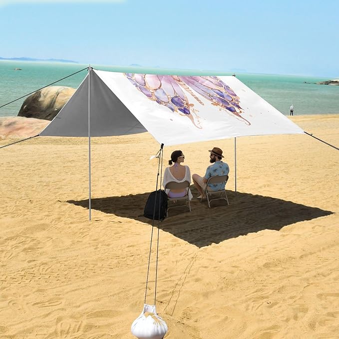 ALAZA Butterfly Diamond Beach Tent Sun Shelter UPF50+ Protection Beach Shade Canopy w/ 4 Sandbags for Outdoor Camping Fishing Backyard Fun Picnic 10x9 ft