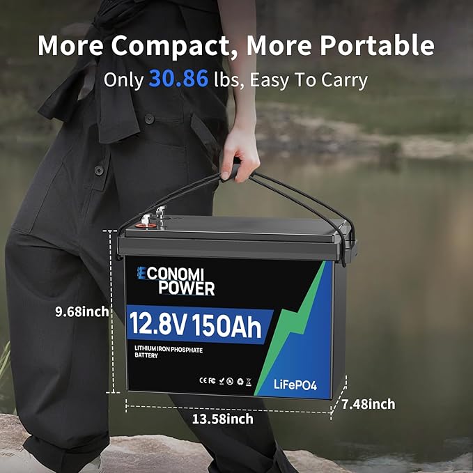 12V 150Ah LiFePO4 Lithium Battery Built-in 100A BMS 12V Deep Cycle Lifepo4 Battery for RV Camper Boat Solar Off-Grid Applications 15000+ Life Cycles