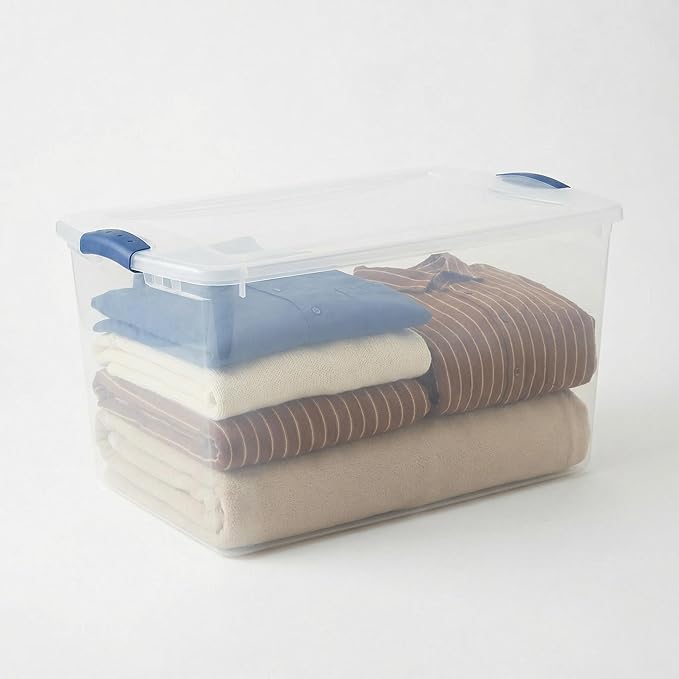 （4-Pack） 66QT Transparent Plastic Storage Box with a Secure Locking Cover Stackable Suitable For Organizing Household Items Garage and Office Use.