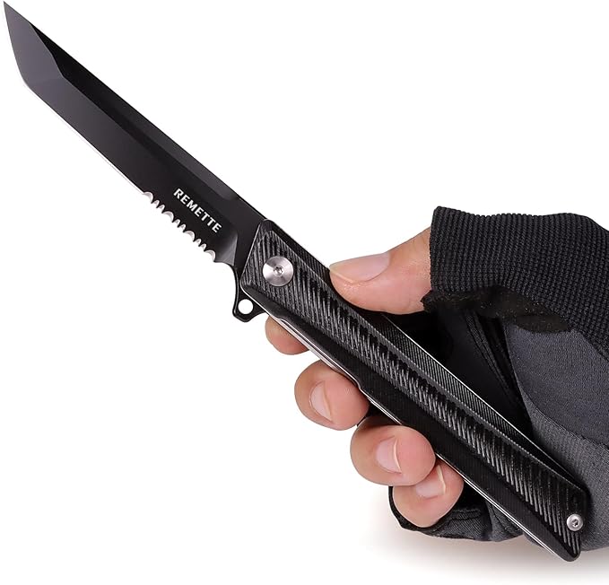 REMETTE Pocket Knife GD22K Flipper Open D2 Steel Tanto Folding knife with Durable G10 HandleMen Women Everyday Carry EDC KnifeSharp Camping Hiking Daily Work Knives