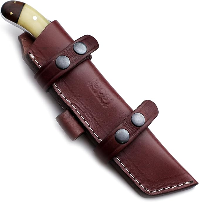 GCS Handmade Camel Bone Full Tang Handle D2 Tool Steel Blade for Hunting Camping and EDC Knife with Leather Sheath - GCS 1