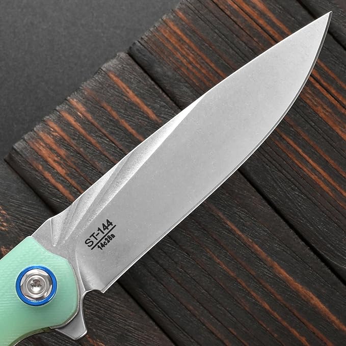 Sitivien ST144 Folding Knife14C28N Steel BladeG10 Handle Pocket Knife for Outdoor EDC CampingSurvivalHikingFishing(Jade)