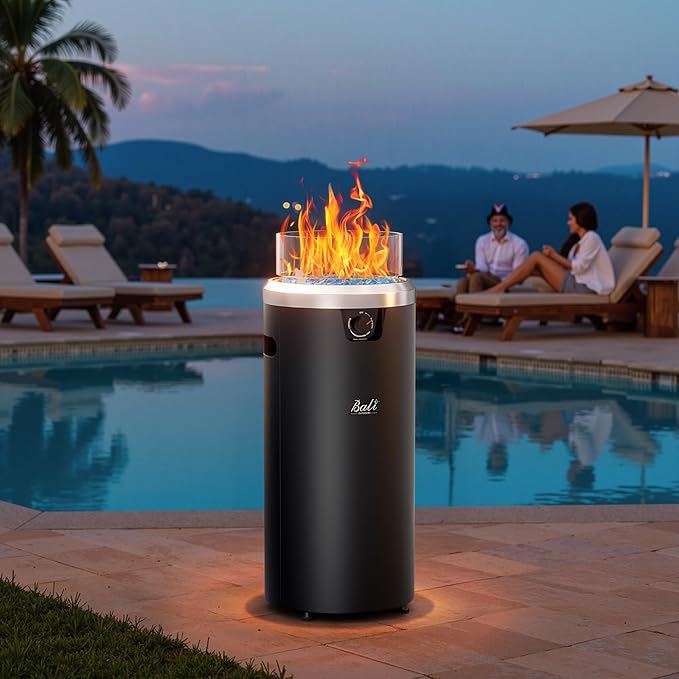 BALI OUTDOORS Propane Fire Pit Black Column Outdoor Fire Pit Round Outdoor Firepits for Outside Garden Patio