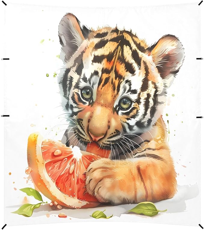 ALAZA Cute Tiger Waterlemon Beach Tent Sun Shelter UPF50+ Protection Beach Shade Canopy w/ 4 Sandbags for Outdoor Camping Fishing Backyard Fun Picnic 10x9 ft