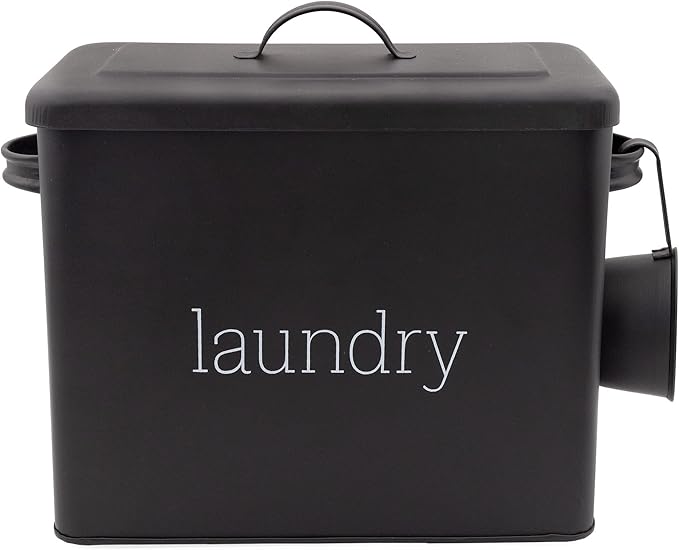 AuldHome Design Enamelware Laundry Powder Container (Black) Enamelware Detergent Bin w/ Scoop