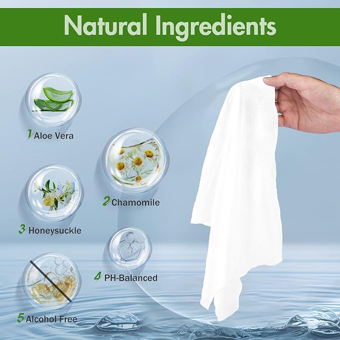YAKAMOZ Large Body Wipes for Adults Bathing Individually Wrapped Personal Hygiene Body Wipes for Women Men and Elderly Disposable Washcloths for Bathing Camping (Unscented 50 Counts)