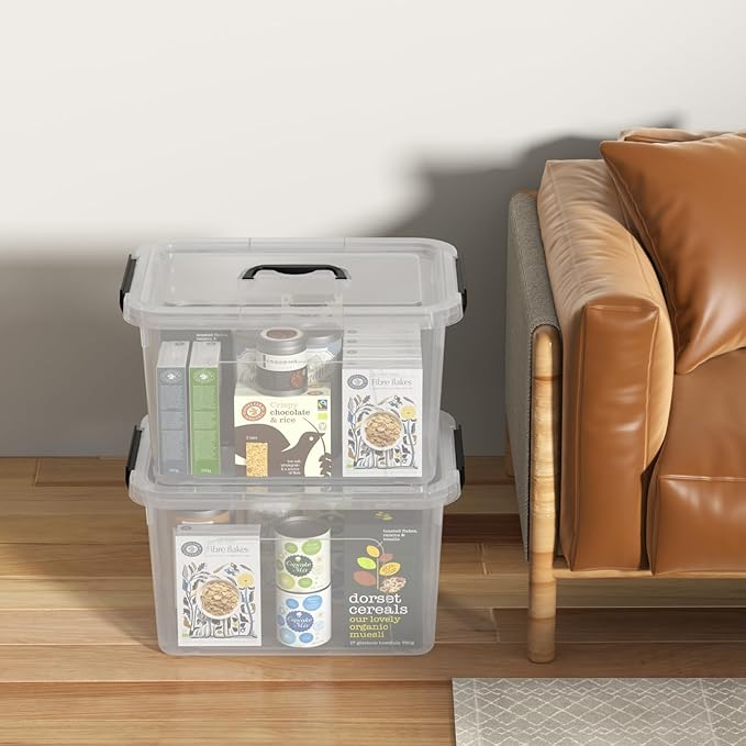18 L Clear Latch Storage Bins with Handle 4 Pack Plastic Storage Box with Lids