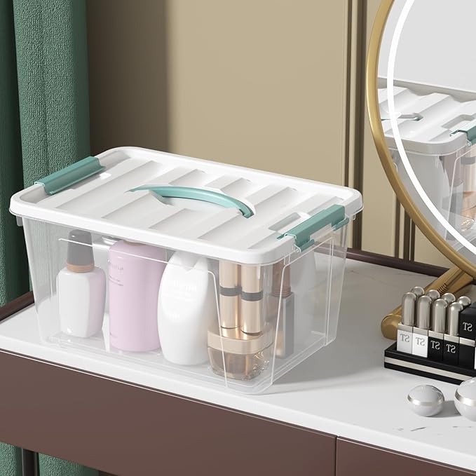 Readsky 4 Packs Clear Storage Latch Box Plastic 14 Quart Plastic Storage Bin with Lid and Handle