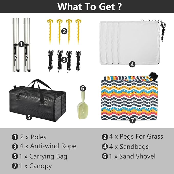 ALAZA Wavy Polka Dots Beach Tent Sun Shelter UPF50+ Protection Beach Shade Canopy w/ 4 Sandbags for Outdoor Camping Fishing Backyard Fun Picnic 10x9 ft