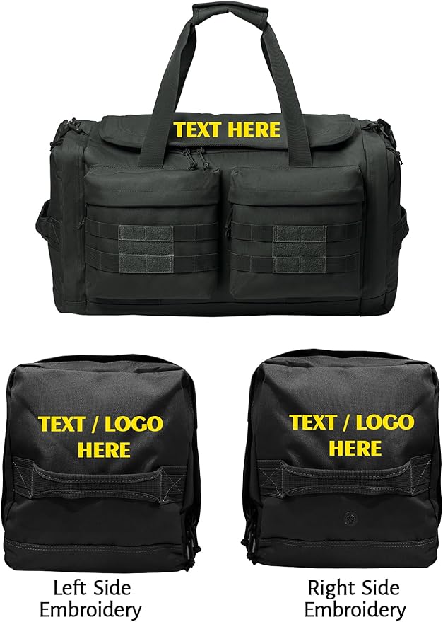 Tactical Gear bag Heavy Duty Duffel Gym bag/Tactical Backpack Custom Embroidered with your own text (Charcoal - Duffel Bag)
