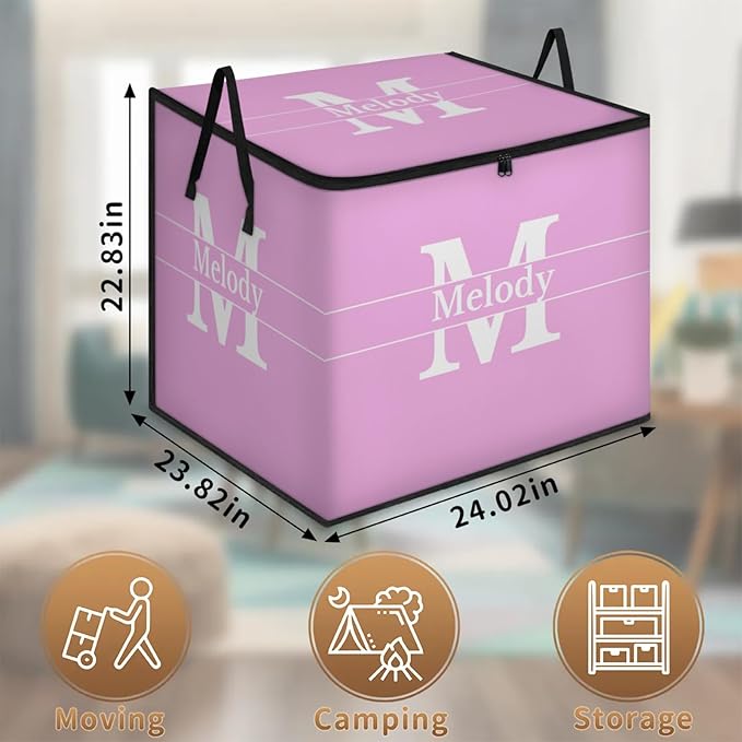 Personalized Name Large Storage Basket with Lid Pink Canvas Storage Bins Quilt Clothes Organizer with Initial Letter for Bedroom Kitchen Bathroom Nursery Shelves Closets