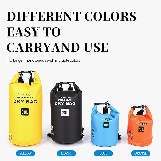 Aoresac Roll Top Dry Sack Floating Kayak Bag Lightweight for Men Women with Reinforced D circle Straps for multiple Water Sports Travel (4 sets in one package)