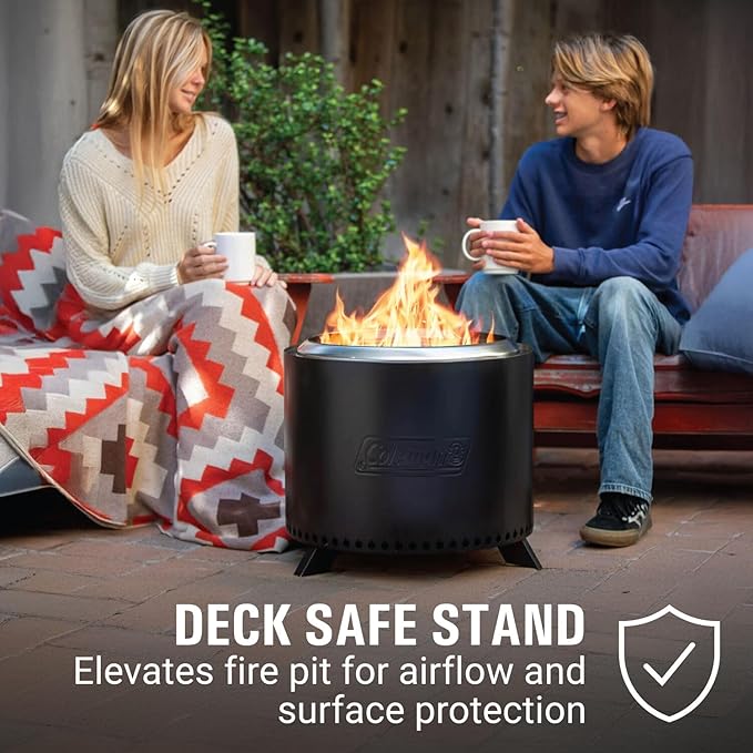 Coleman Cityscapes 20” Smokeless Fire Pit Large Round Wood Burning Fire Pit Outdoor Accessory for Backyard Deck Patio Black