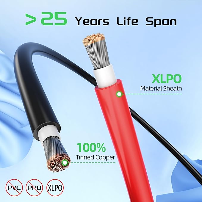 Solar Panel Wire 30Ft Black and 30Ft Red Kit Bateria Power Solar Extension Cable 10AWG (6mm²) Tinned Copper Wire for Outdoor Automotive RV Boat Marine (Black+Red)