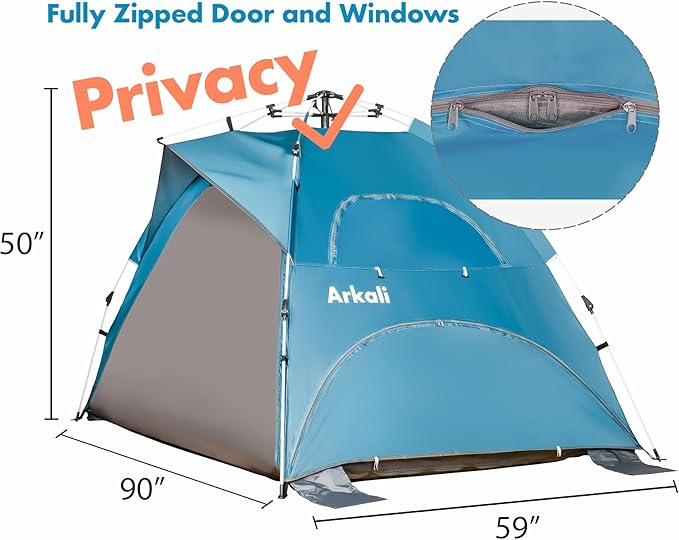 Beach Tent for Family with Kids Pop Up Beach Sun Shade Tent with UPF 50+ UV Protection Removable Floor Zippered Privacy &amp Ventilation Sun Shelter Family 3 to 4 Person