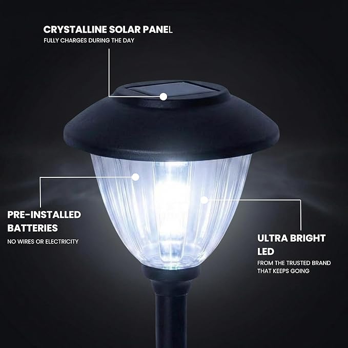 Energizer Solar Lights for Driveway - 8 Pack 15 Lumen Solar Landscaping Lights with Patterned Glass &amp Metal Finish Easy to Install Weather Resistant &amp Waterproof Walkway Lights for Patio - Bl